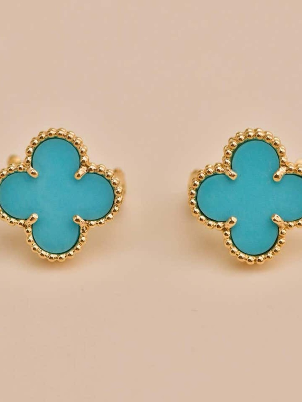 Gold-Tone Turquoise Clover Stud Earrings - Women Jewelry